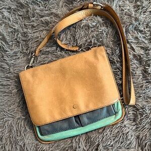 Tan and Black Leather Crossbody Bag